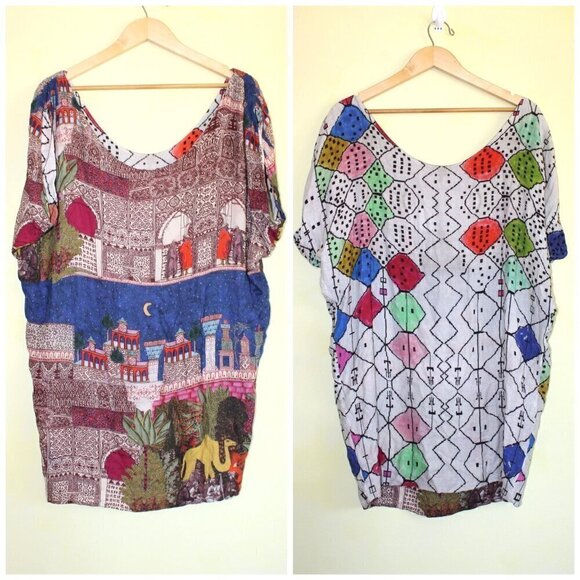 Chufy Reversible Multicolor Mini Dress Scoop neckline Short sleeve Camel Size L? - Picture 2 of 13